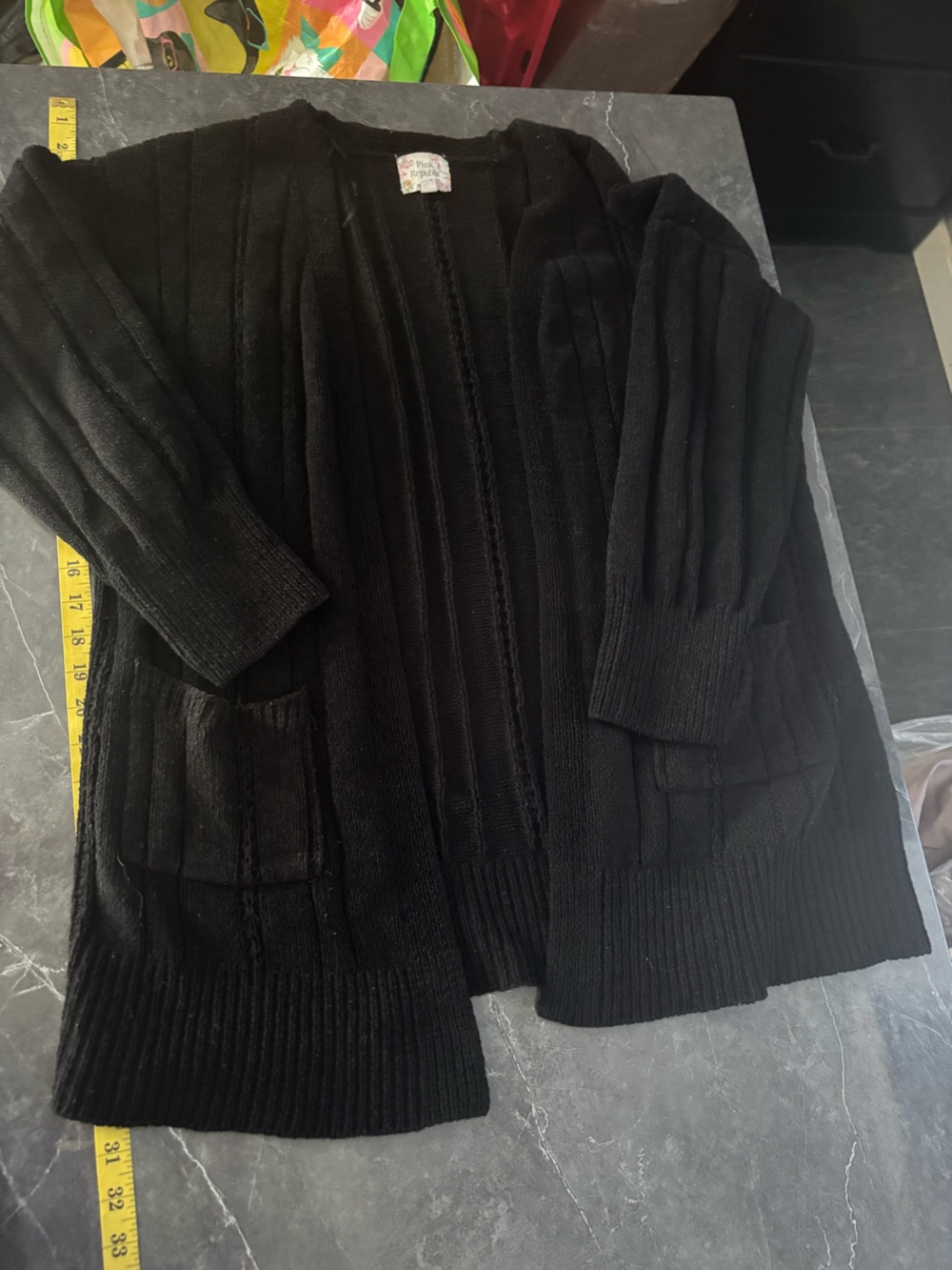 Black Open-Front Ribbed Cardigan Sweater
